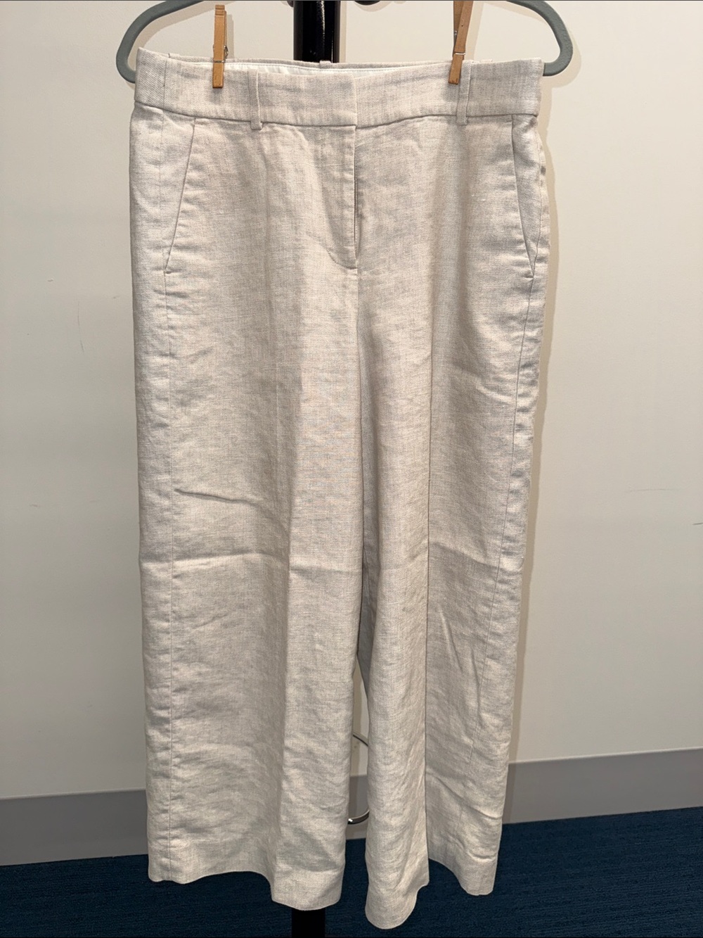 J. Crew White Linen-Blend Wide Leg Chinos